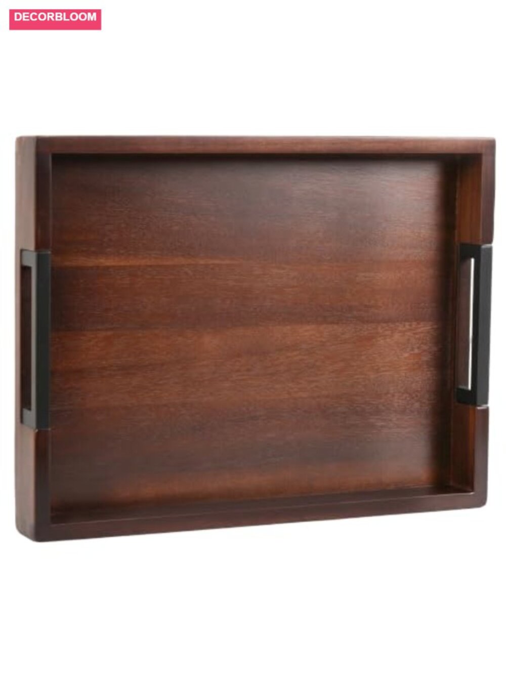 Acacia Wood Serving Tray with Metal Handles 17x13 Rectangular Ottoman Tray